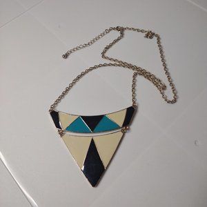 Off White, Blue, And Black Triangle Pendant Necklace Adjustable 23.5" To 25.5"